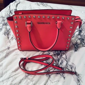 Michael Kors Selma Stud Medium Satchel in Coral
